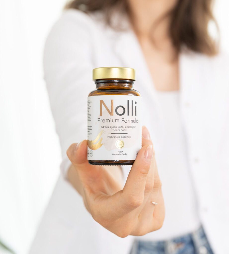 Bild zeigt Nolli Premium Nahrungsergänzung für Kollagen Anti-Aging mit Antioxidantien.